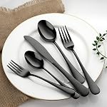 Flatware Set, 20-Piece Elegant Silverware Cutlery Set, Stainless Steel Utensils Service for 4, Include Knife/Fork/Spoon, Mirror Polished, Dishwasher Safe (Black)
