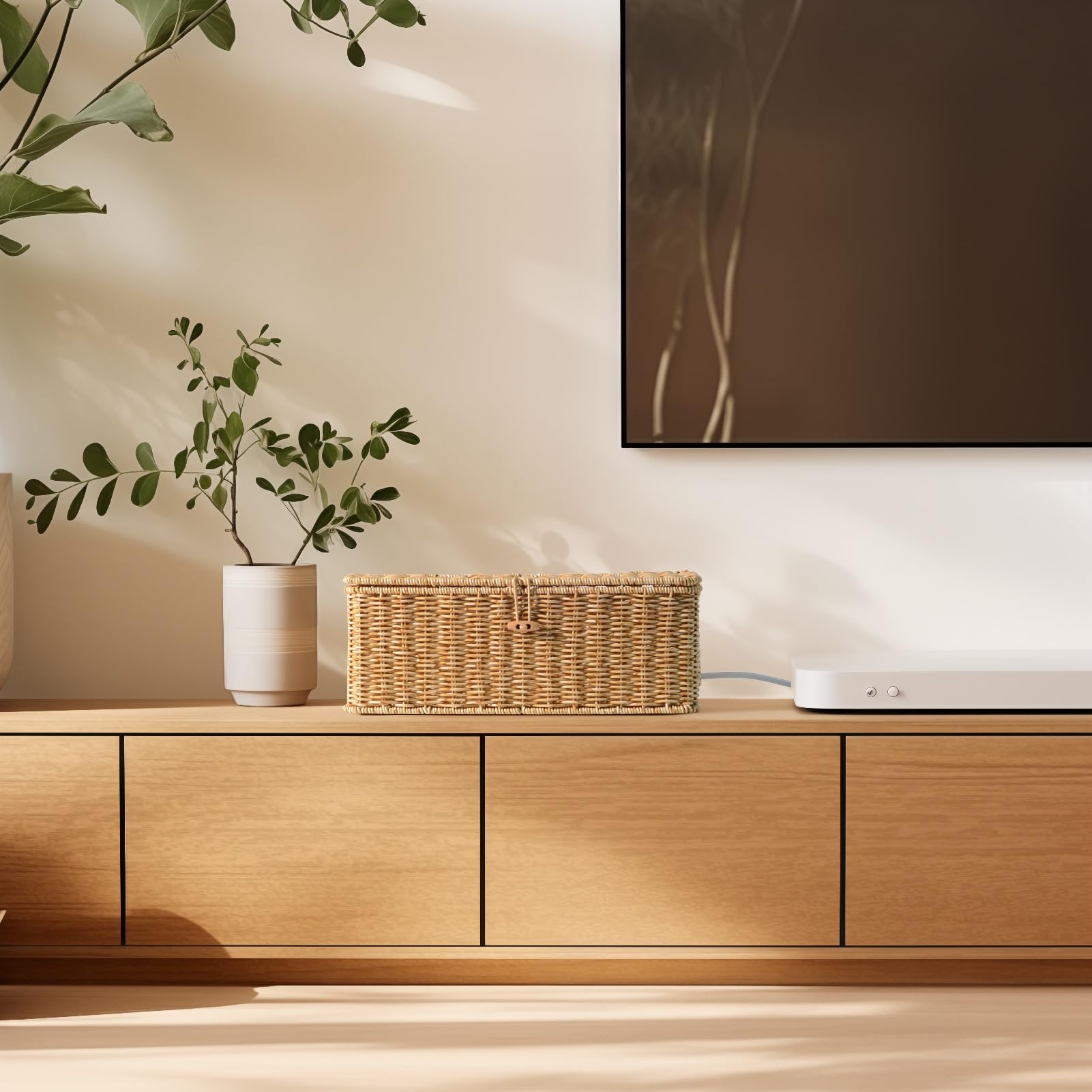 Brownlily - Caja de gestión de cables, organizador de cables estilo ratán para cables de ordenador, toma de cables de ordenador, apto para bebés, para regletas, TV,