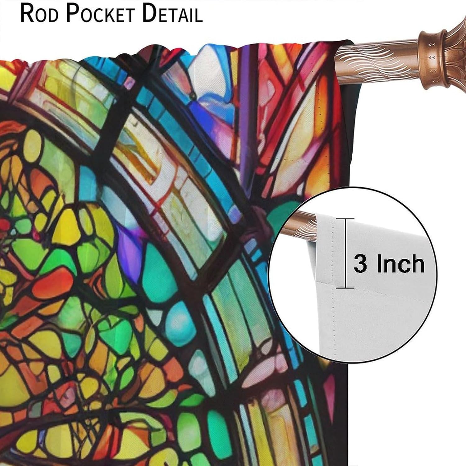 Stained Glass Blackout Window Curtain, Stained Glass Tree Curtain Colorful Boho Tree Floral Print Window Drapes for Bedroom Living Room 42" W X 45" L