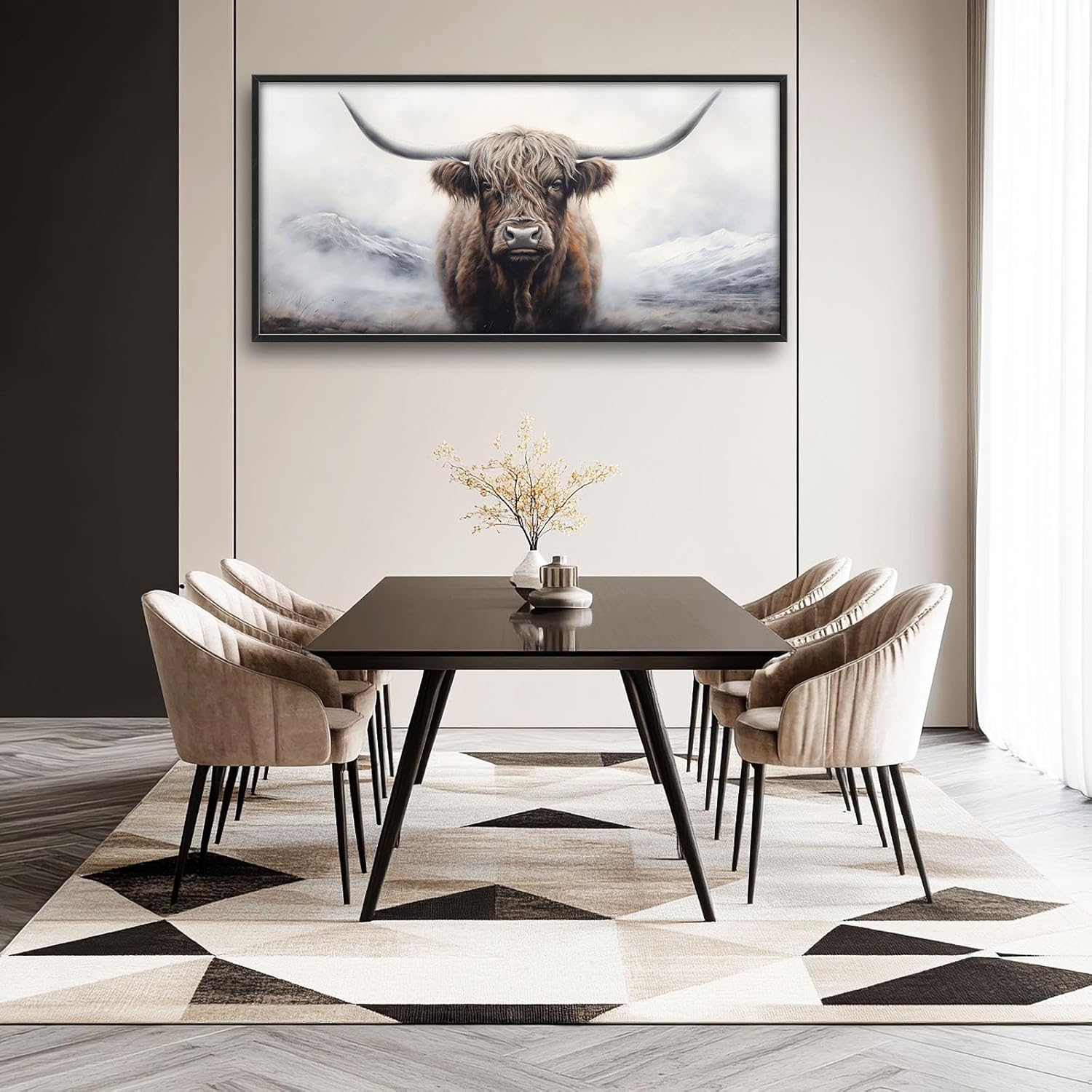 Quorin Highland Cow Large Wall Art Rustic Wild Animal Pictures Wall Decor Foggy Mountain Canvas Print Painting Artwork for Bathroom Living Room Bedroom 60L x30W