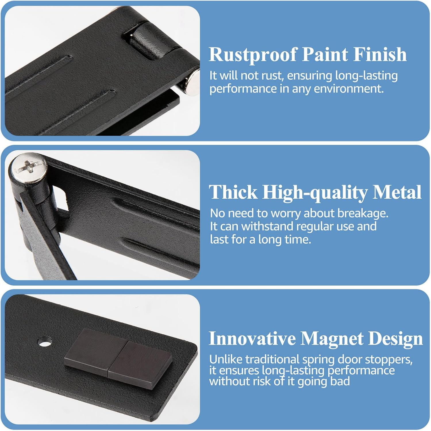 2 Pieces Kickdown Door Stopper for Bottom of Door,Heavy Duty Metal Door Stop with Rubber Tip,Floor Door Opener Stopper,Hold Open Folding Door Stop,Single Flip Down Door Stopper(Black)