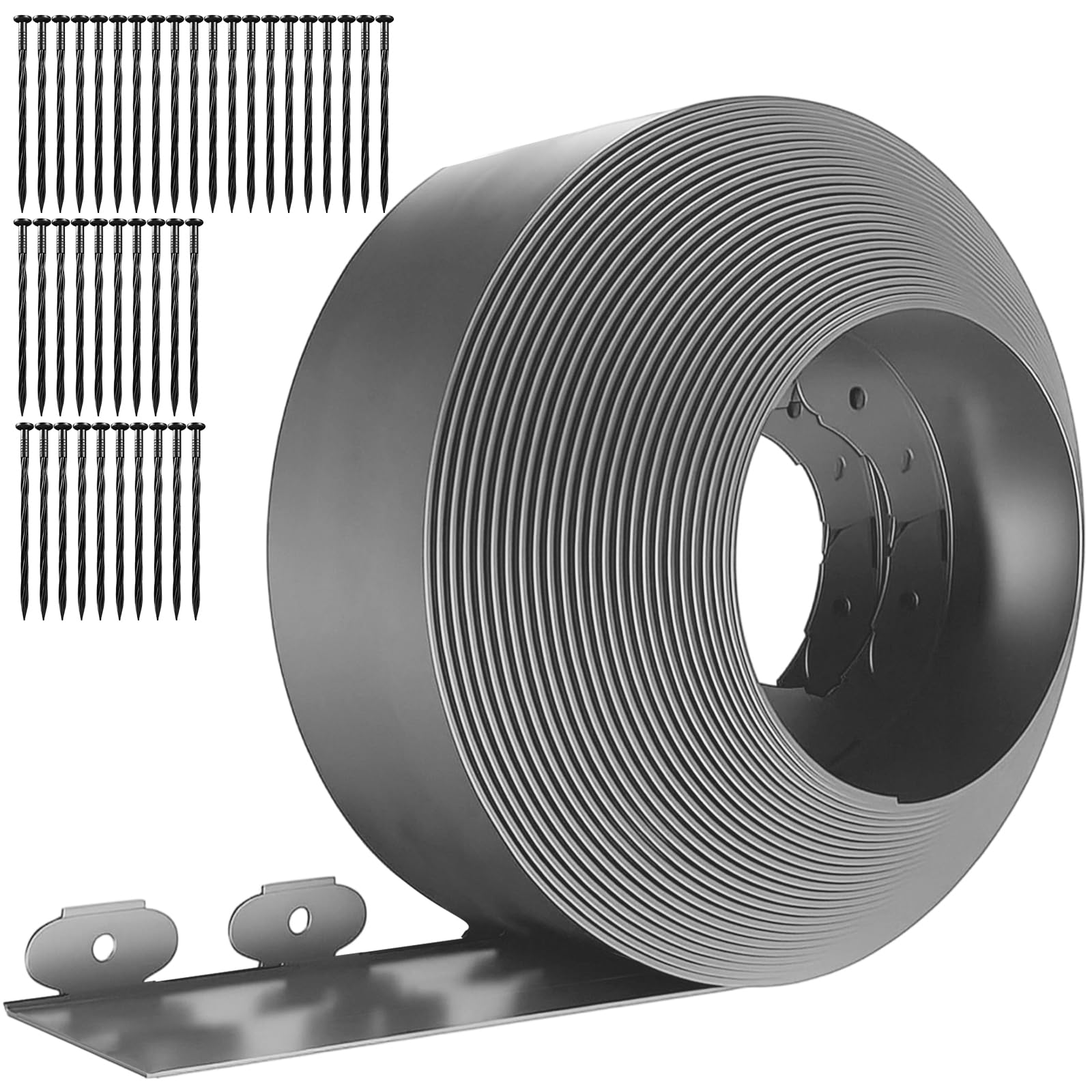 GreenWhim Garden Edging Border 32ft 10M Plastic Flexible Lawn Edging 10CM High with 40 Securing Pegs for Landscaping Flower Beds and Garden Borders (Grey)