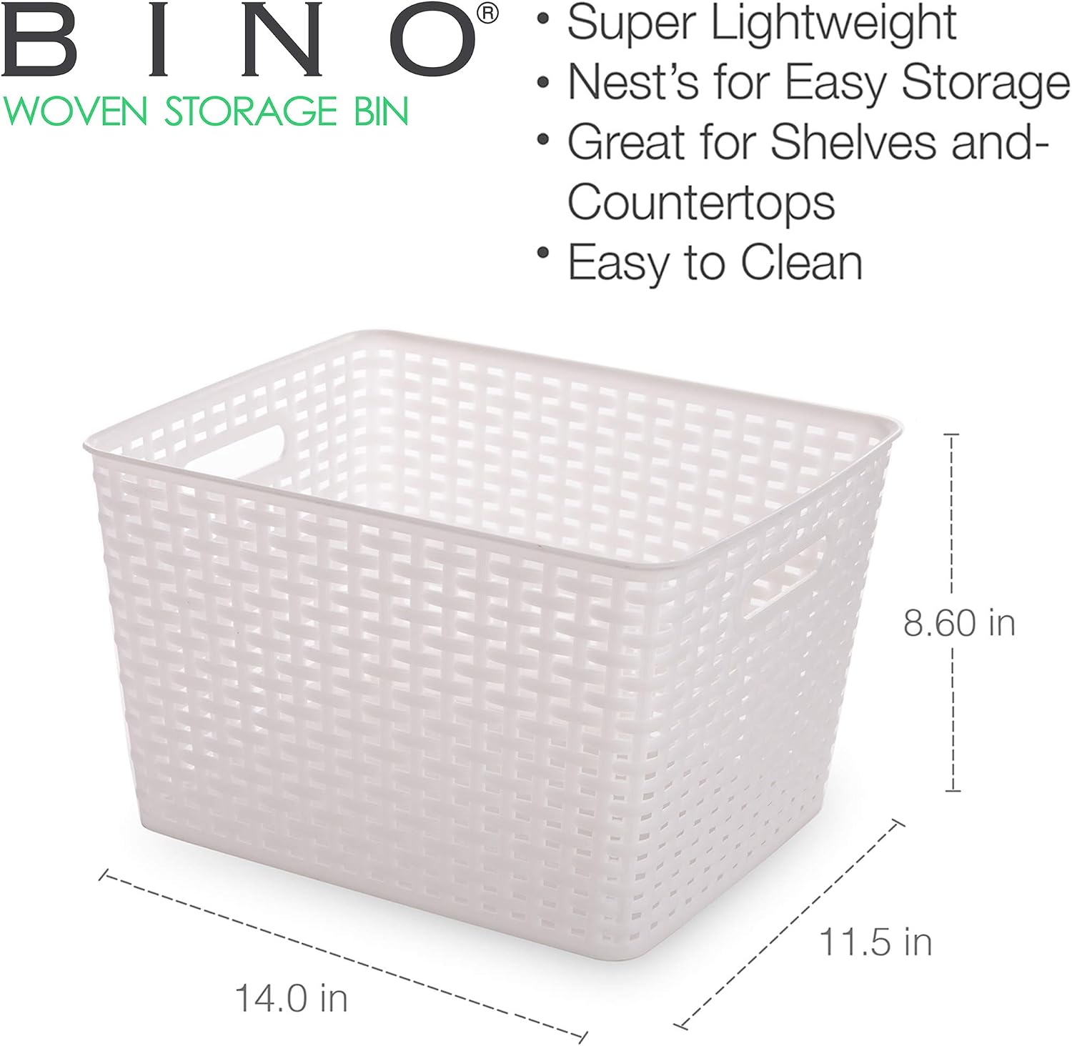 BINO Woven Plastic Storage Basket (White, 3PK-L)