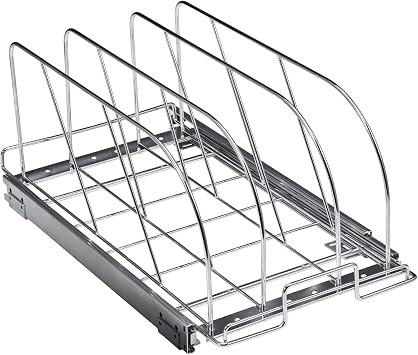 Pan and Pot Rack, Expandable Pull Out Under Cabinet Organizer,Cookie Sheet Baking Pans tray Organization,Adjustable Wire Dividers,Steel Lid Holder for Kitchen Cabinet & Pantry Storage,11.7"W