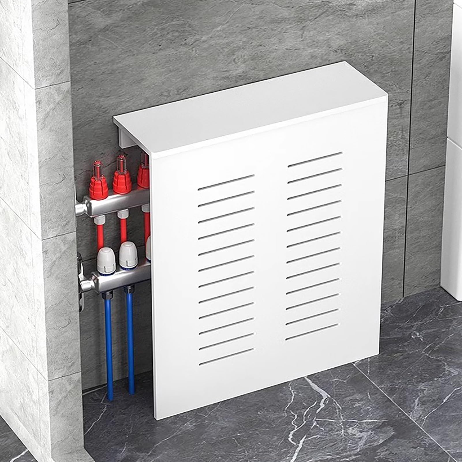 Cubierta de radiador moderna con diseño de persiana en color blanco para pasillo y salón