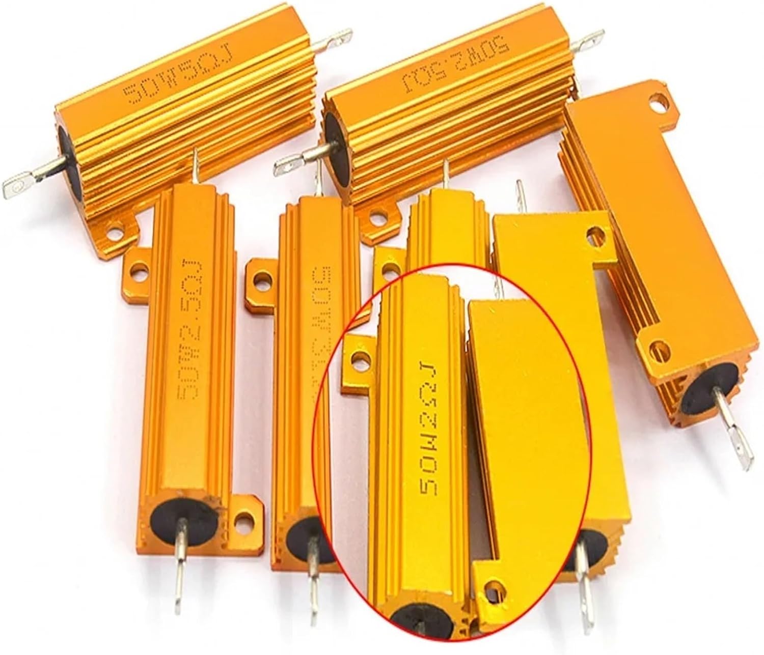 5pcs RX24 50W Watt Power Metal Shell Aluminium Gold Resistor 1R 2R 3R 4R 5R 6R 8R 10R 15R 20R 30R 40R 100R 200R 220R Resistance(1.5K)