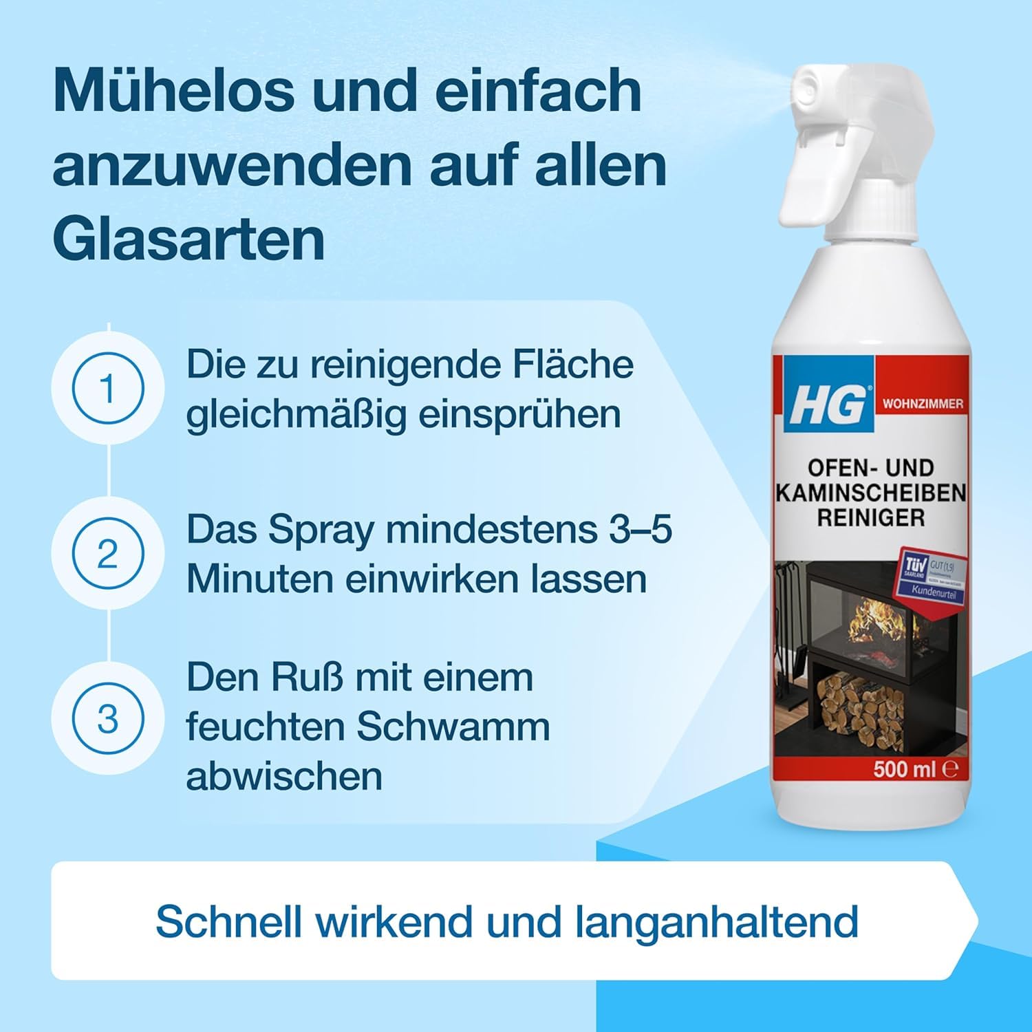 HG Ofen- und Kaminscheiben-Reiniger – Spezialreiniger gegen Ruß & Rauchbelag – 6er Set
