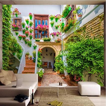 Amazon Co Jp 部屋を飾る 写真の壁紙ヨーロッパの都市中庭風景壁画レストランカフェ背景壁布ロール内の壁の3d壁紙 400x280cm Diy Tools Garden