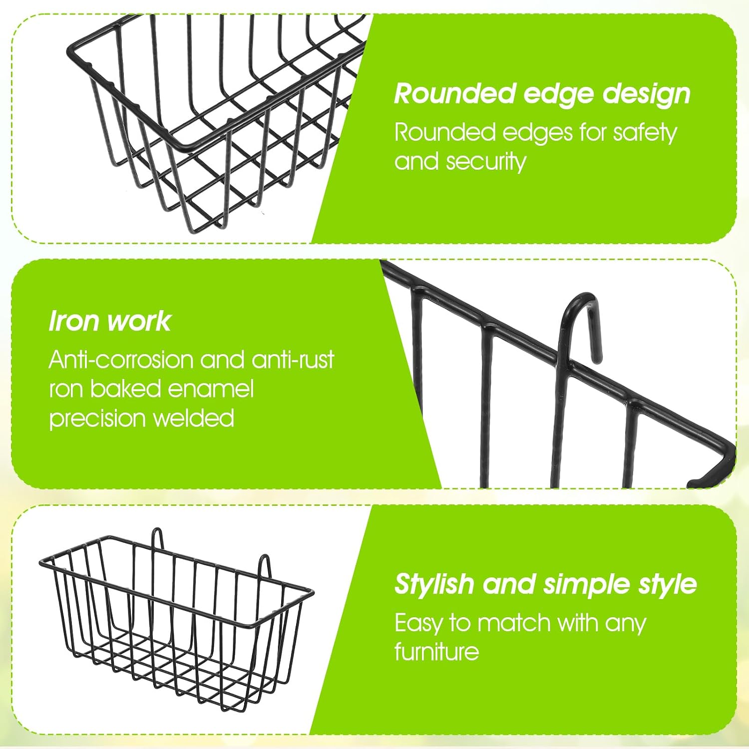 10 PCS Hanging Wire Baskets for Organizing - Hanging Metal Basket Storage with Wall Grid Panel, Rust-Resistant Iron for Kitchen Bathroom Home Decor (Black, 9x3.9x3 Inches)