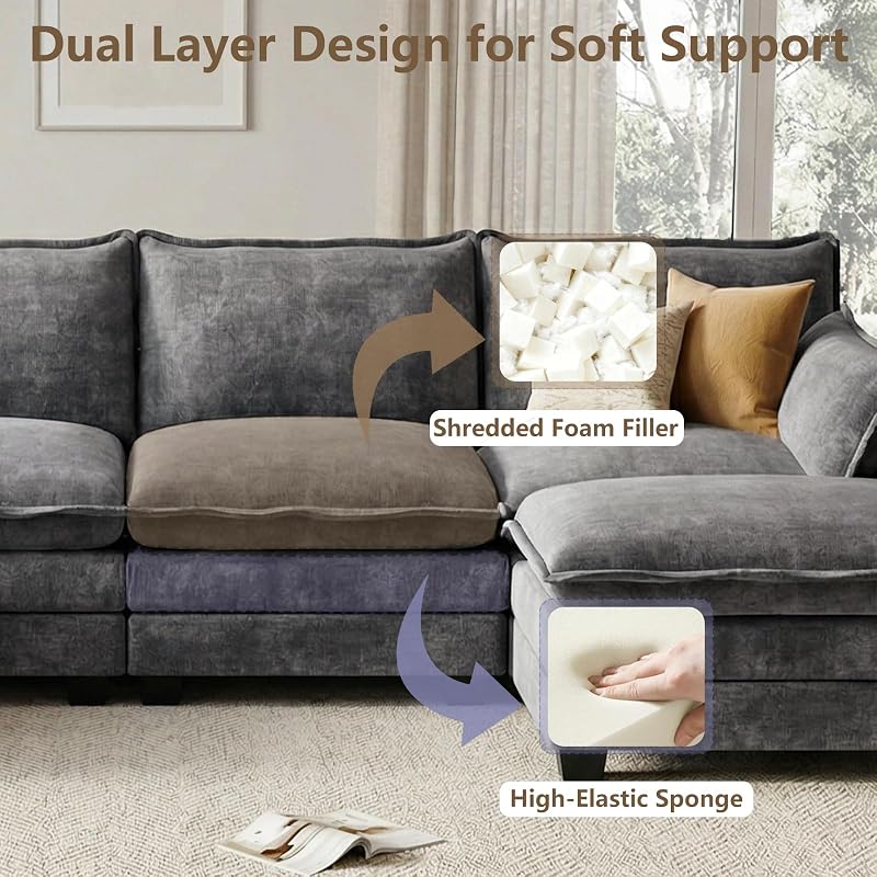 Modular Sectional Couch for Living Room, U Shaped Comfy Sofa image 4
