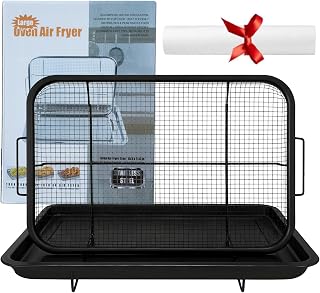 Air Fryer Basket for Oven, 15.6" x 11.6" Extra Large Stainless Steel Air Fryer Tray and Crisper Pan with 50 PCS Parchment Papers, Non-Stick Oven Basket for Baking, Grilling, and Cooking(Black)