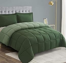 HIG 3pc Green Twin/Twin XL Comforter Set - All Season Reversible Down Alternative Bedding Comforter - Quilted Duvet Insert with Corner Tabs - Box Stitched Blanket - Breathable, Soft, Fluffy