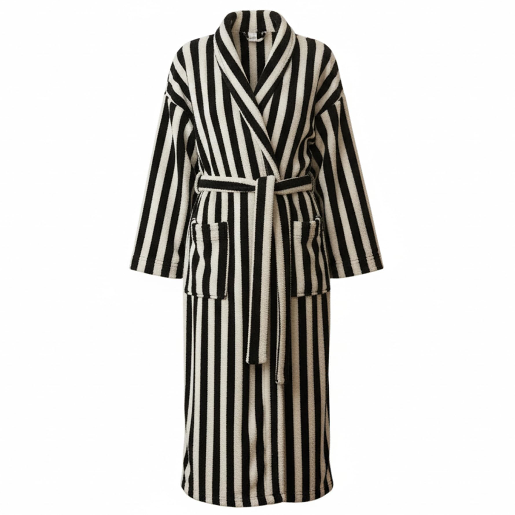 Syglawnd Unisex Black And White Stripes Striped Bathrobe Warm Cozy Fluffy Coral Fleece Robe Oversized Long Fuzzy Robe With Pocket For Women, Striped