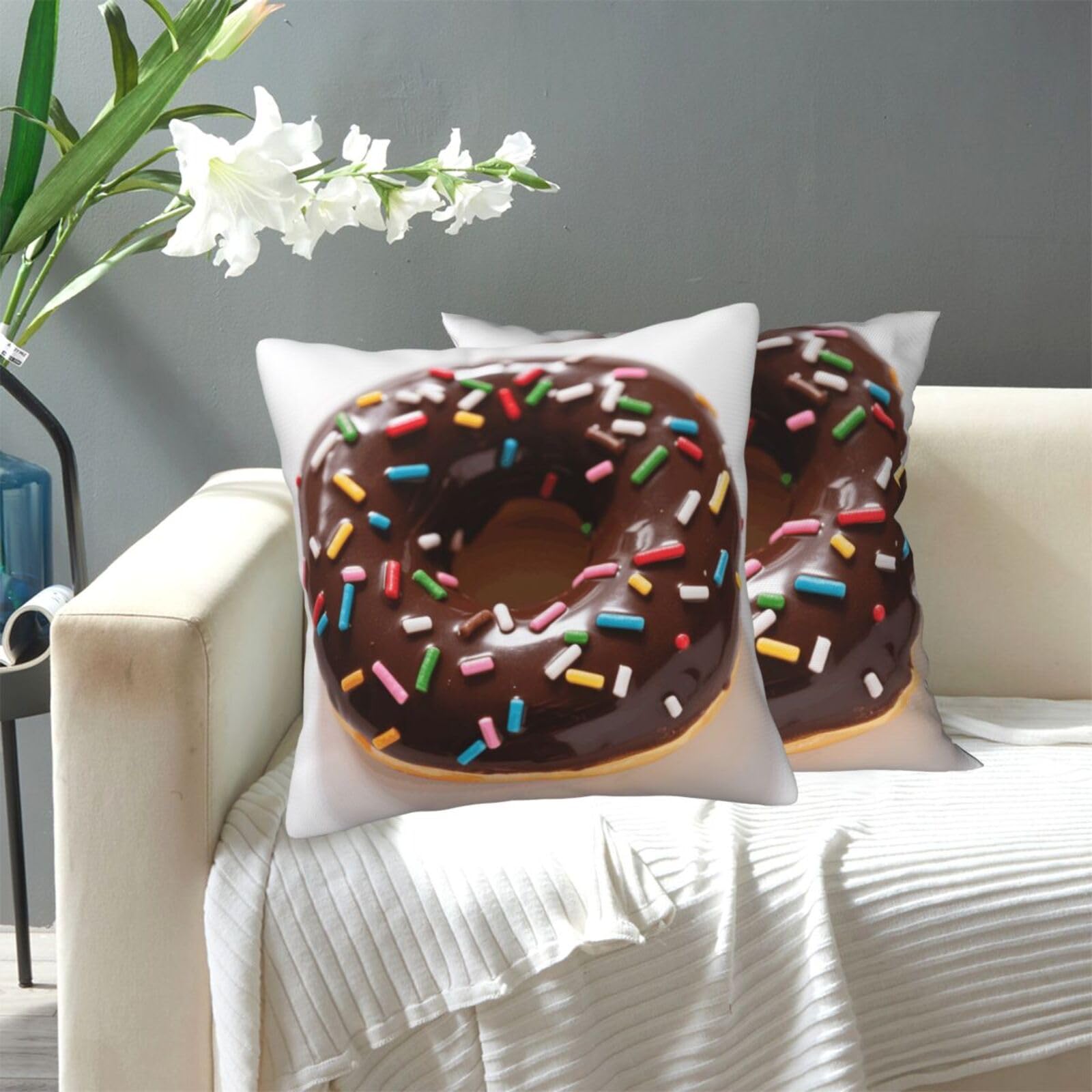 FekiLoot Decorative Throw Pillow Covers Modern Farmhouse Pillowcase Double Sided Cozy Cushion Cover for Sofa Couch Bed 20"X20" Tasty Chocolate Donut