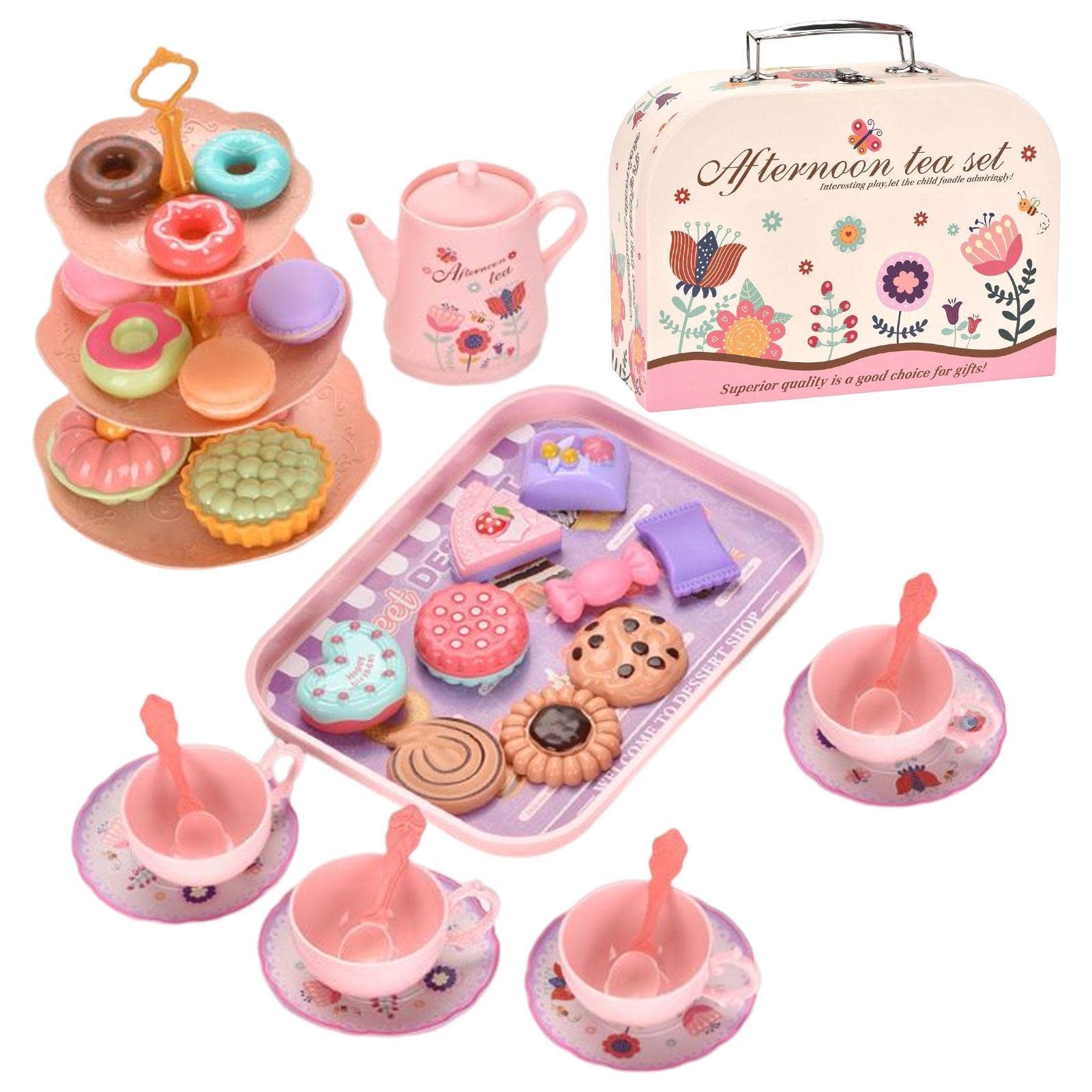 アフタヌーンティーのおもちゃ おままごと セット おもちゃ 屋内ゲーム お茶 ティーポット ティーセット ビスケット ケーキ デザート キャンディー デザートスタンド ままごと・ごっこ遊び 親子遊び 知育玩具 食べ物認知 誕生日 プレゼント お礼の品 女の子 クリスマス 進学祝い ギフト 男女兼用