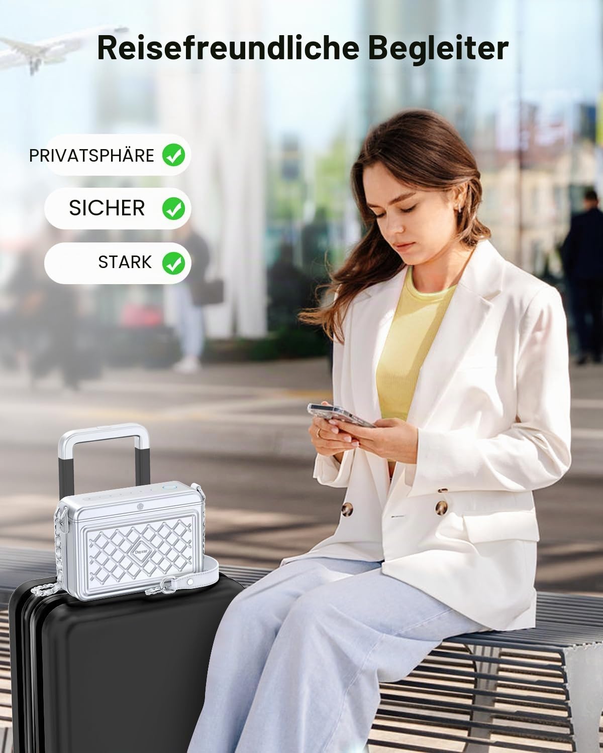 MFi Certified Safe Lock Box mit Find My App (iOS Only),handtasche damen mit Fingerprint und Password, Anti-Theft Money Bag,Diebstahlschutz Safe Deposit Box für Bargeld,Pässe, Geldbeutel,Telefon
