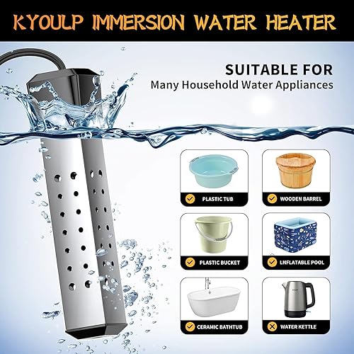 Miniatura 5 de Calentador de agua de inmersión, calentador de piscina de 1500 W, calentador de agua sumergible con revestimiento de acero inoxidable 304 con