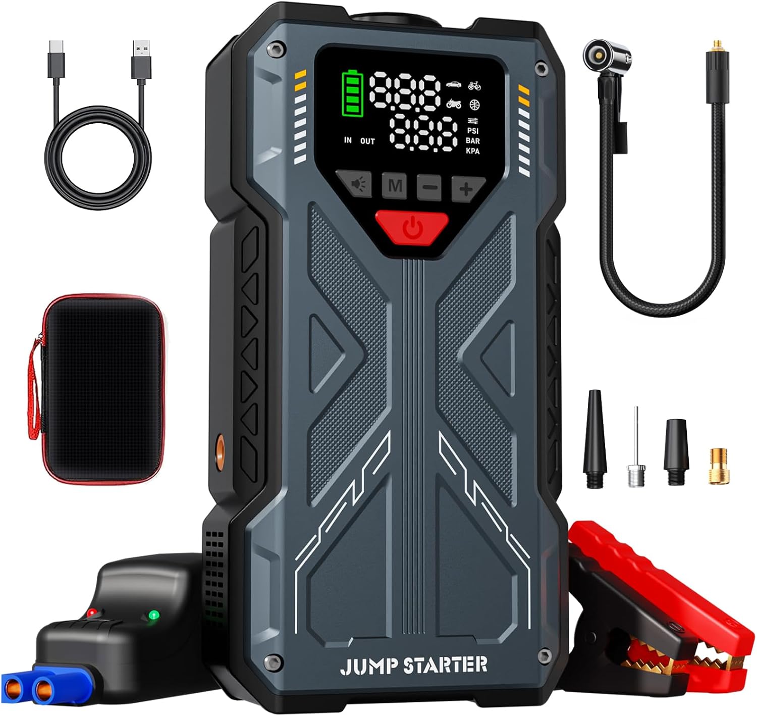 Jump Starter with Air Compressor, 4000A Battery Jumper Starter Portable and 150PSI Tire Inflator Air Pump(8.0L Gas/6.5L Diesel), 12V Auto Booster with USB Charger, Car Emergency Gift for Women, Men