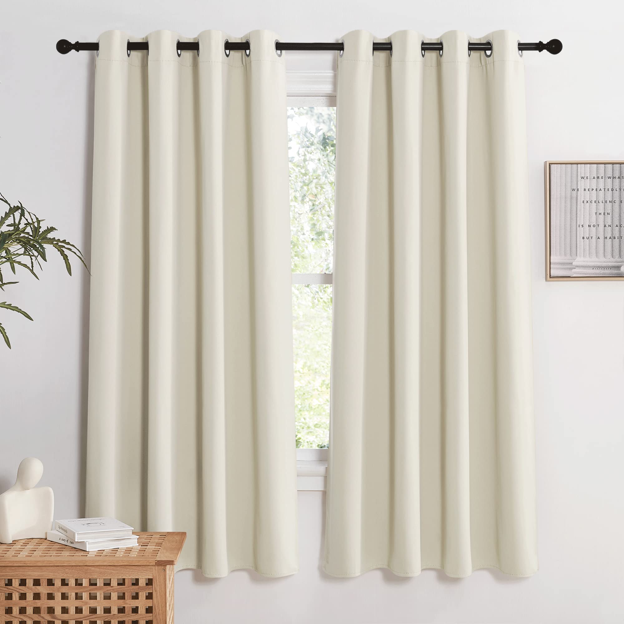 KGORGE Verdunklungsvorhänge Ösen Schlafzimmer Beige Gardinen 2er Set 175 x 140 cm(HxB) Wohnzimmer Vorhänge Blickdicht Thermovorhänge gegen Hitze, Hellbeige