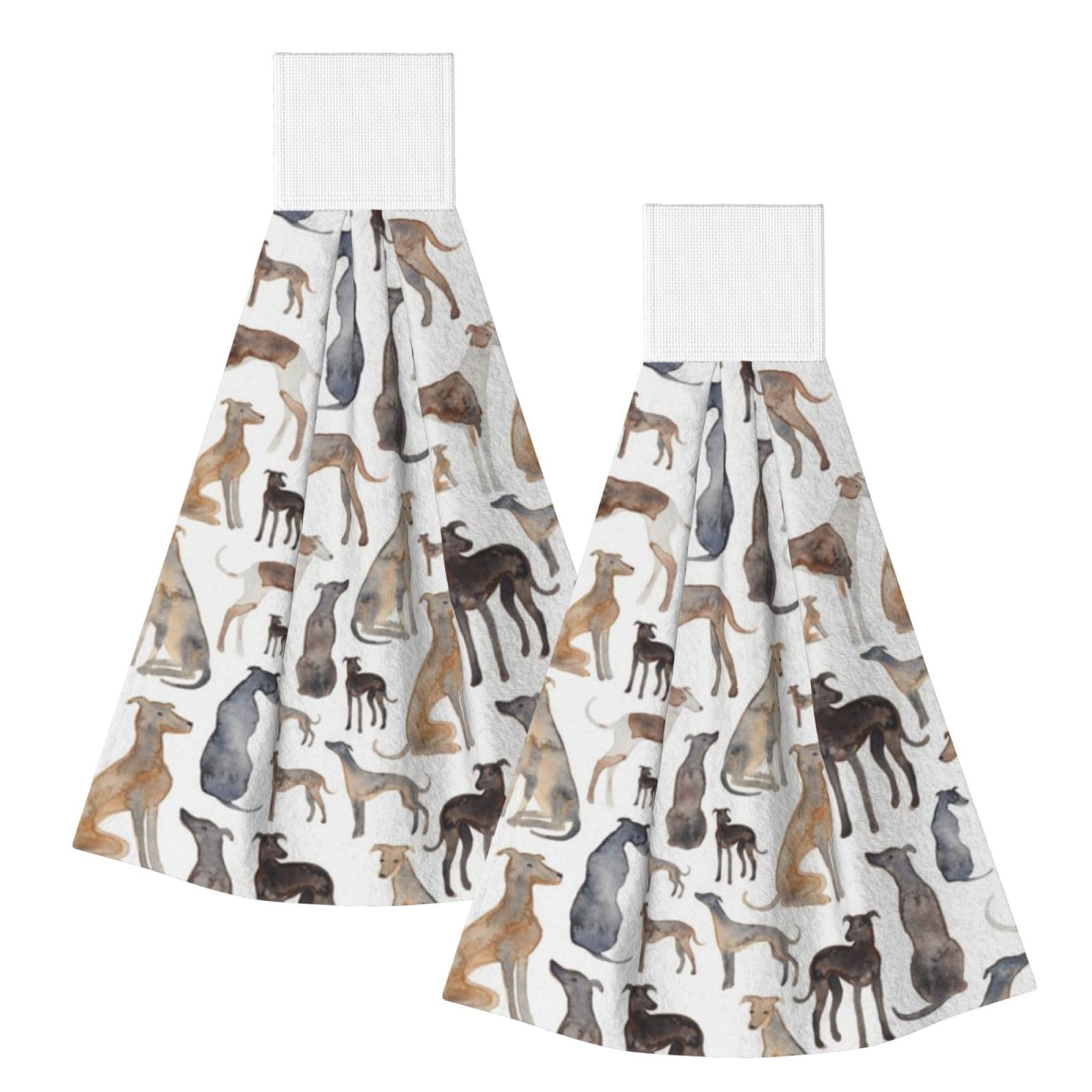 DOPKLNA Greyhound Whippet And Dog, 2 Pcs Hanging Coral Fiber Hand Towels for Bathroom, Absorbent Kitchen Towels