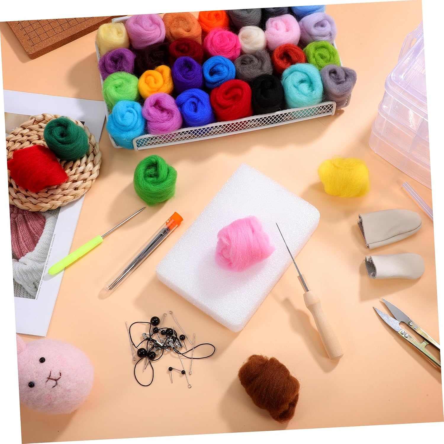 Gadpiparty 1Set Wool Felting Kit Needle Felting Supplies for Creative DIY Projects Soft Wool Roving for Engaging Crafting and Skill Development for Beginners and Experienced