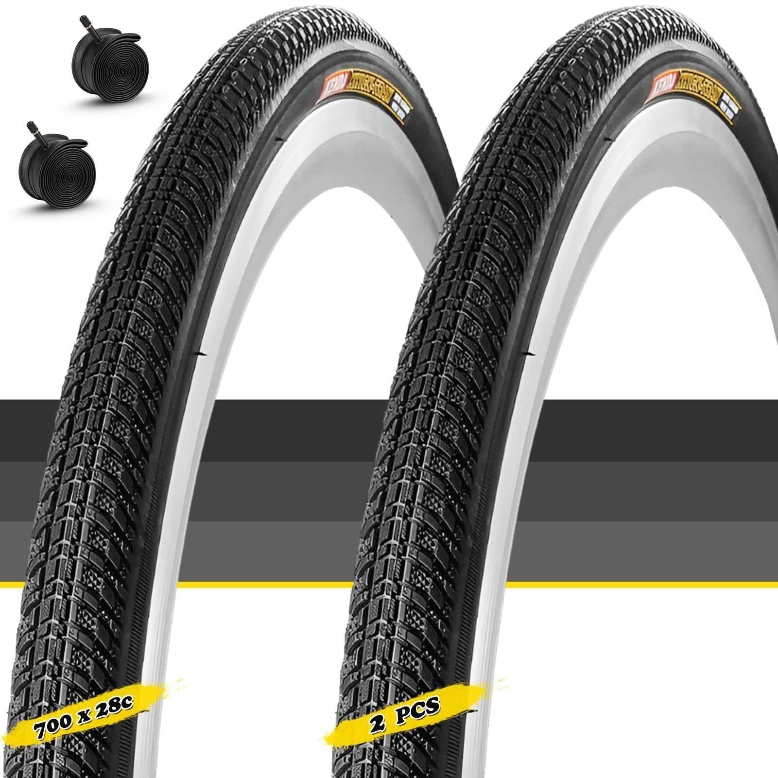 2PC 700x28c Opona Rowerowa z Wzorem Gravel Miejski 700-28c Zestaw Opona + Rurka ze Wentylem Schradera i 700 28c Lekka Opona Clincher dla Rowerów Szosowych i Gravel