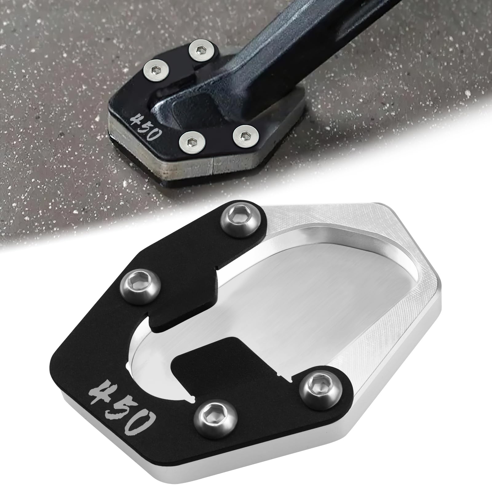 XIDAODIT Kickstand Base Plate Motorcycle Foot Side Stand Pad for HIMALAYAN 450 Himlayan 450 2024 2025(Black+Silver)