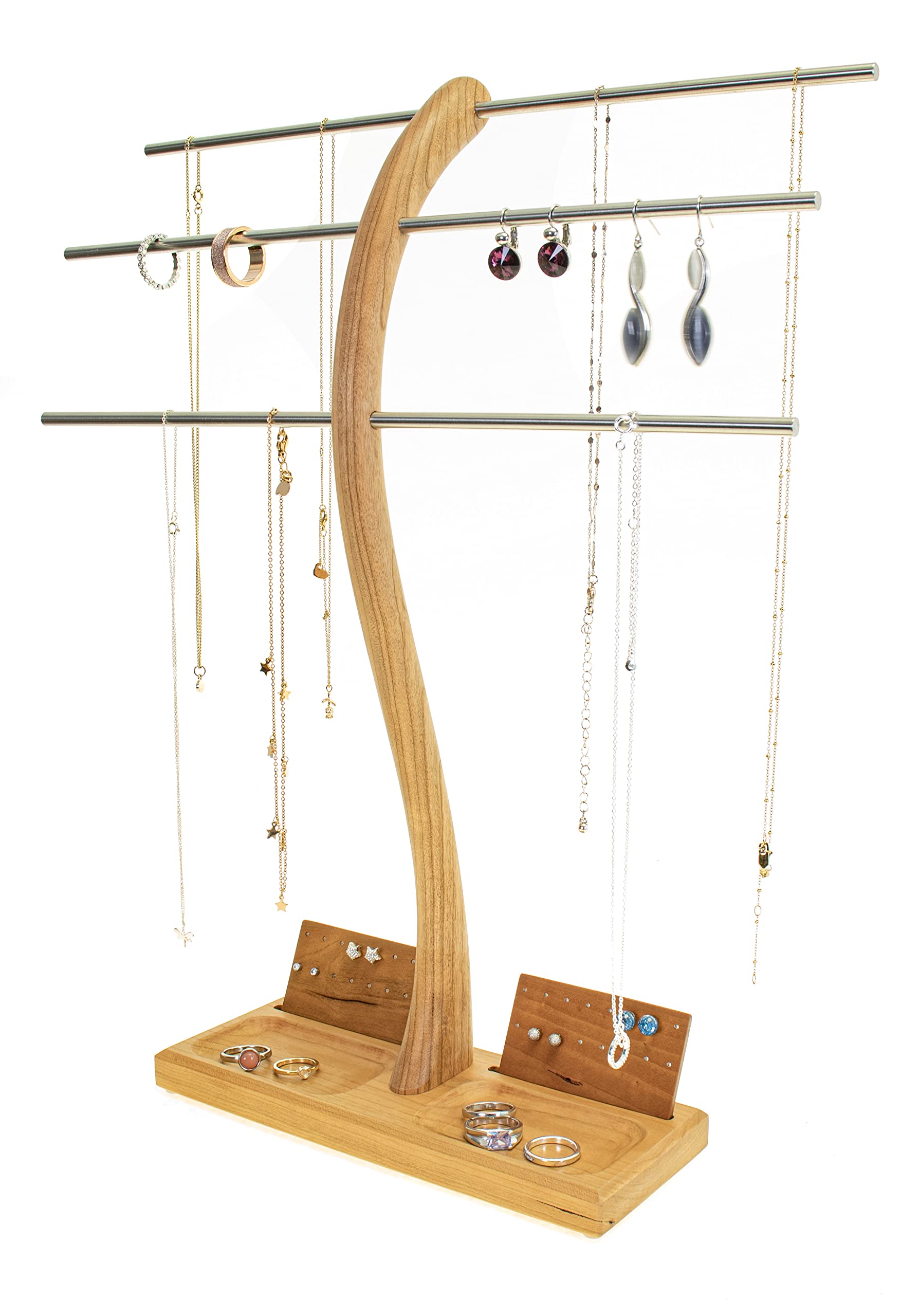 Wood-and-Steel-Design Schmuckhalter aus Kirschbaumholz, 3 Ebenen