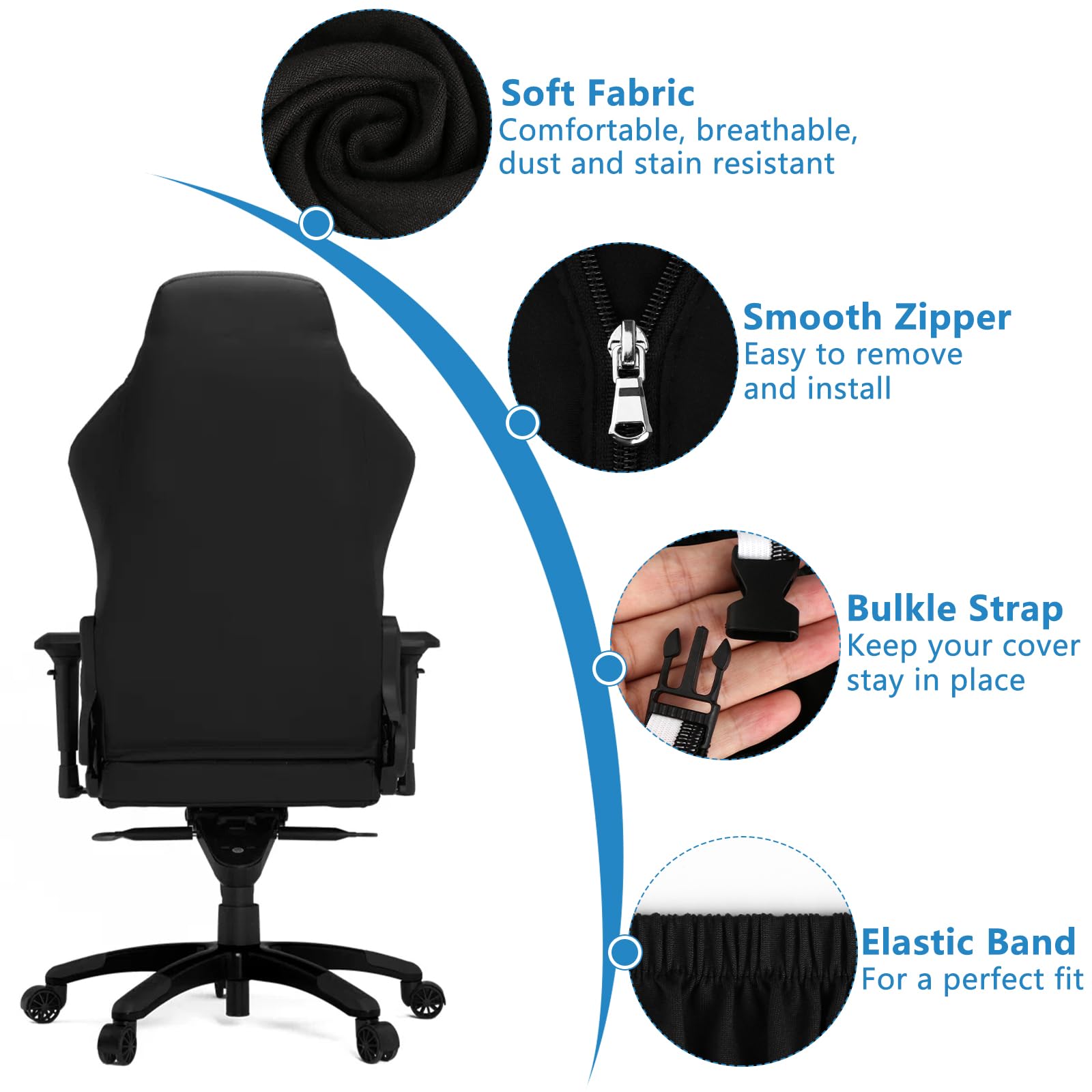 Housses De Chaise Gaming - Lot De 4 Pièces (dossier, Siège, Accoudoirs), Polyester Extensible Noir