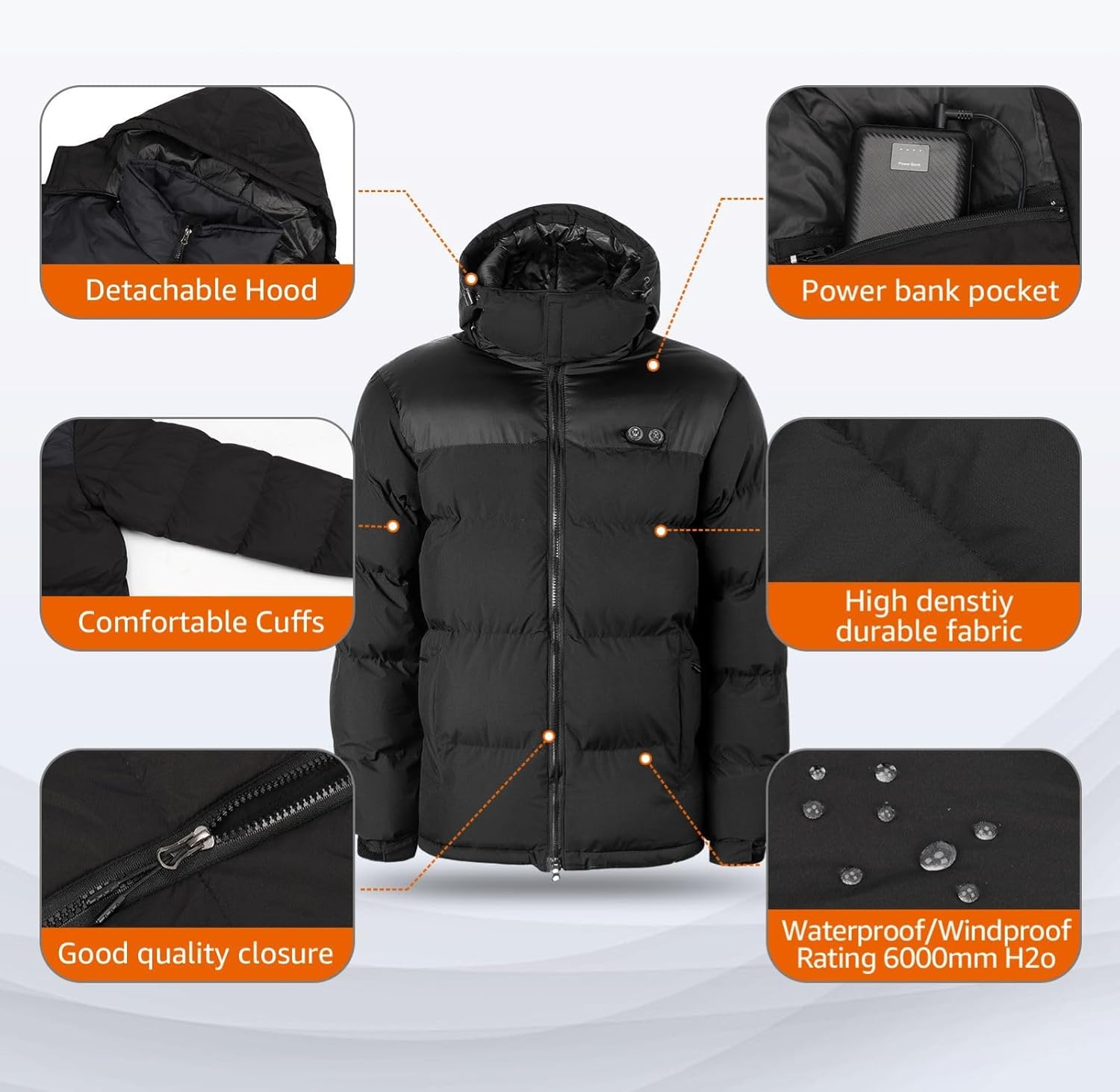 Heated Jacket,Heated Jackets for Men,Mens Heated Jacket with Battery Pack Winter Outdoor Soft Electric Heating Coat - Image 3