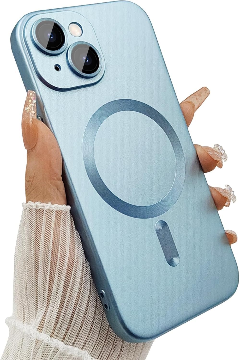 DIZORO Magnetic Case for iPhone 15 Plus Case [Compatible with MagSafe][Built-in Camera Lens Protector] Slim Soft Silicone Bumper Shockproof Metallic Luster Back Cover Phone Case (Sierra Blue.)-image-18