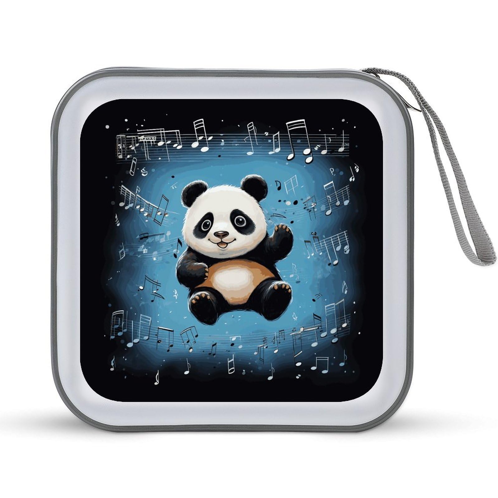 VstaDank Panda Dancing On Music Note CD Case 40 Capacity Protective DVD Case Zippered Portable CD Collection Bag DVD Box Holder with Handle for Movies Blu-ray Audio Disc Music