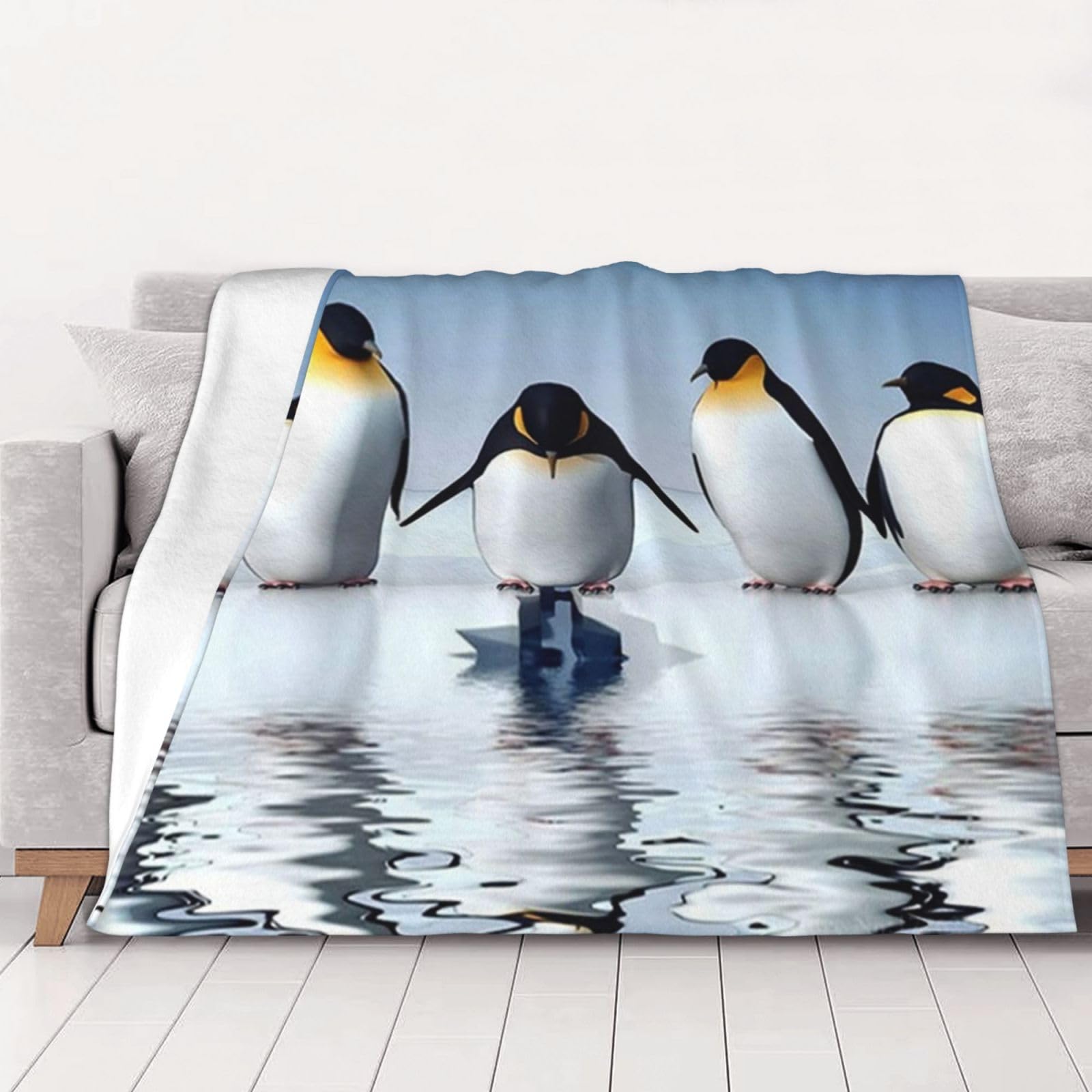 AUBKFELD Penguin Printed Flannel Blanket 125x100 CM, Soft & Warm Throw Blanket for Sofa/Couch/Bed/Car, Gifts for Audlts Women Men