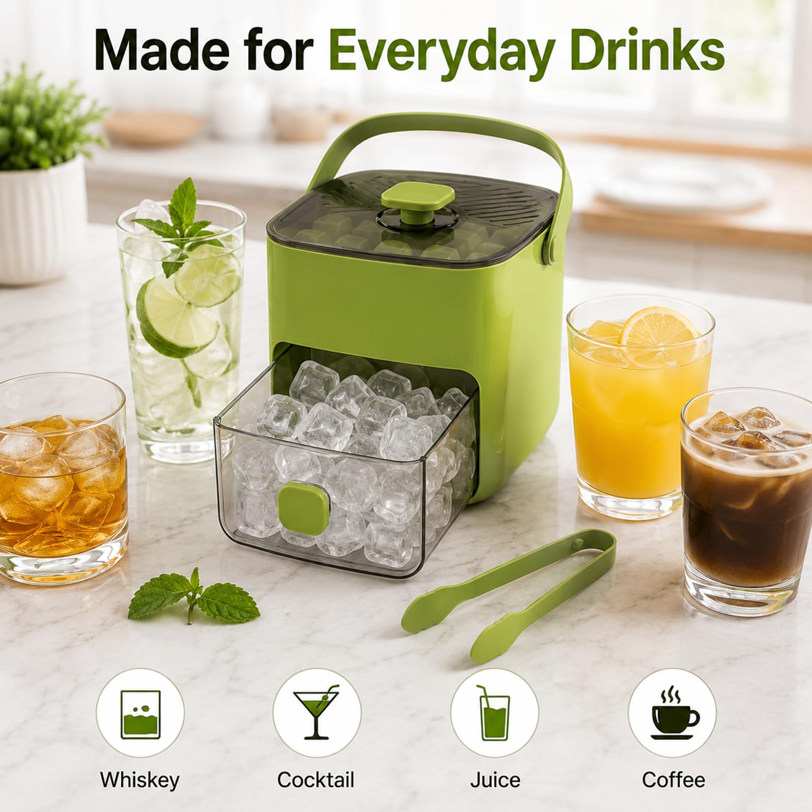 Piccola macchina per cubetti di ghiaccio, 48 cubetti di ghiaccio, semplice pressione per sciogliere il ghiaccio, raffreddare cocktail, whisky, caffè, cubetti di ghiaccio con contenitore per cubetti di
