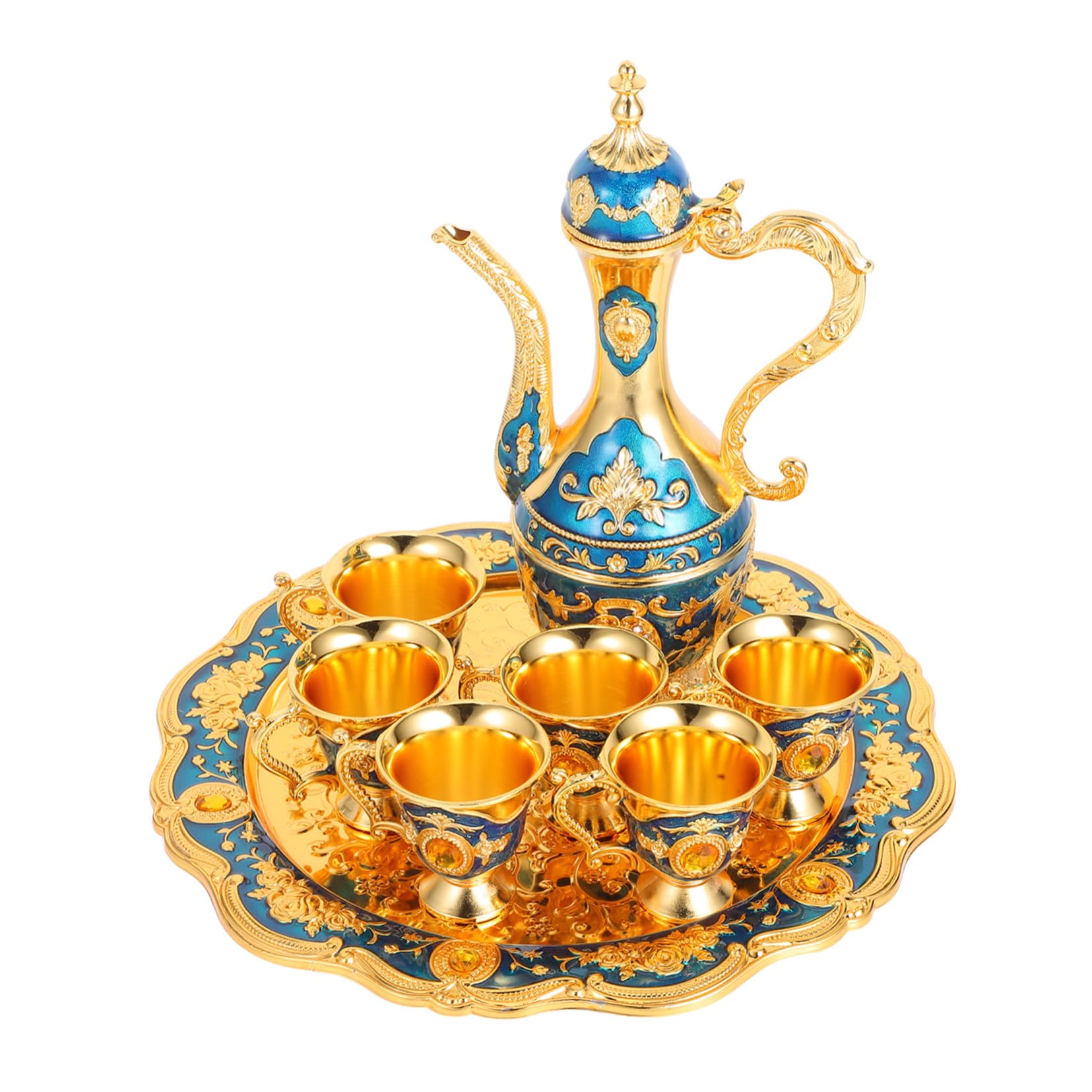 MAGICLULU Bicchieri da Vino in Metallo Antico con Vassoio Calici Incisi Stile Palazzo Retrò Dorate per Degustazioni ed Eleganti