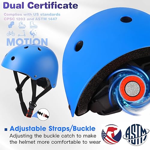 Miniatura 3 de Juego de casco de bicicleta para niños pequeños, casco de ciclismo ajustable con rodillas, coderas y muñequeras, equipo de protección deportiva para