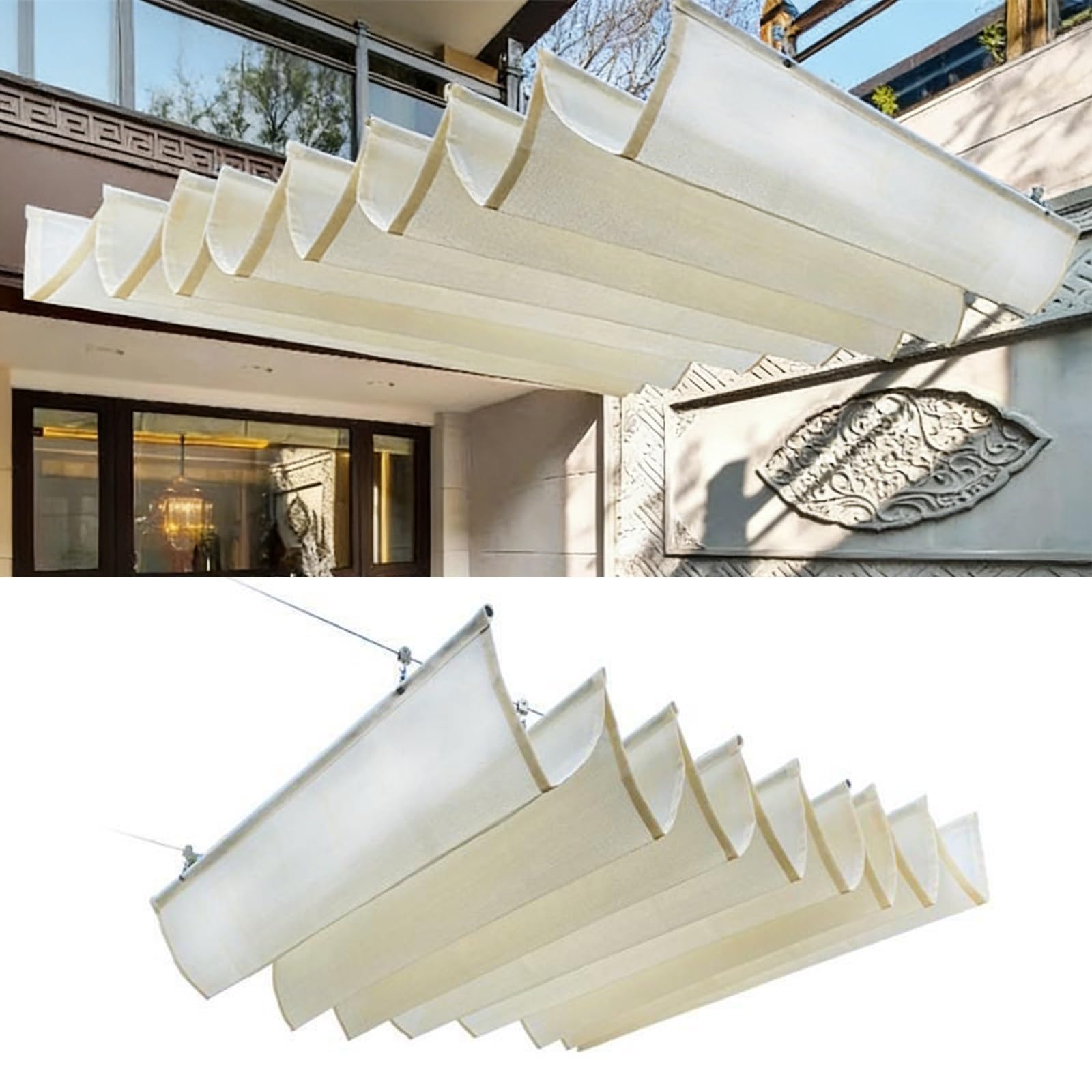 Toldo De Techo Corredizo, Ondulada Toldos Exterior, Vela De Parasol De Onda Retráctil Decoración De Techo Densificado Y Engrosado De Sun Room for Patio terraza Porche(W2*L3m/W6.56*L9.84ft)