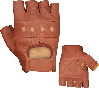Guante de cuero con medio dedo para ciclismo, silla de ruedas, gimnasio, autobús, conducción, levantamiento de pesas