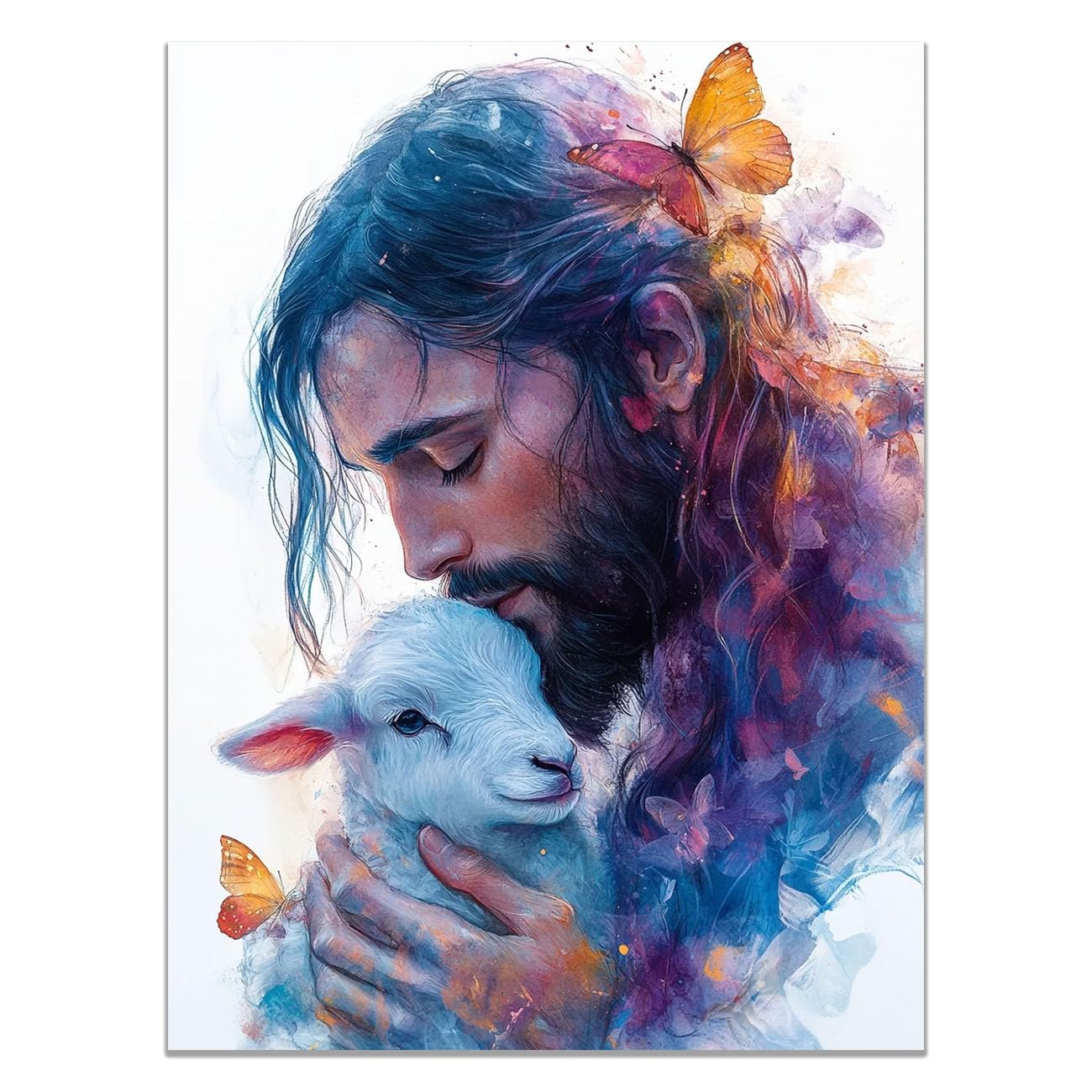 QUSAAOU Christian murals Portrait Jesus Jesus canvas murals Canvas Wall Decor，Suitable for office,living room,bedroom and church decoration(lavender)-50x70cm Unframed
