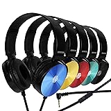 Premium Classroom Headphone with Microphone (5 Pack) - Kids Wired Earphones with Mic for School Students K-12 & Teachers, Soft Swivel On Ear Pads- Perfect for E-Learning, Meetings, Calls -(Colorful) 5-Pack colored