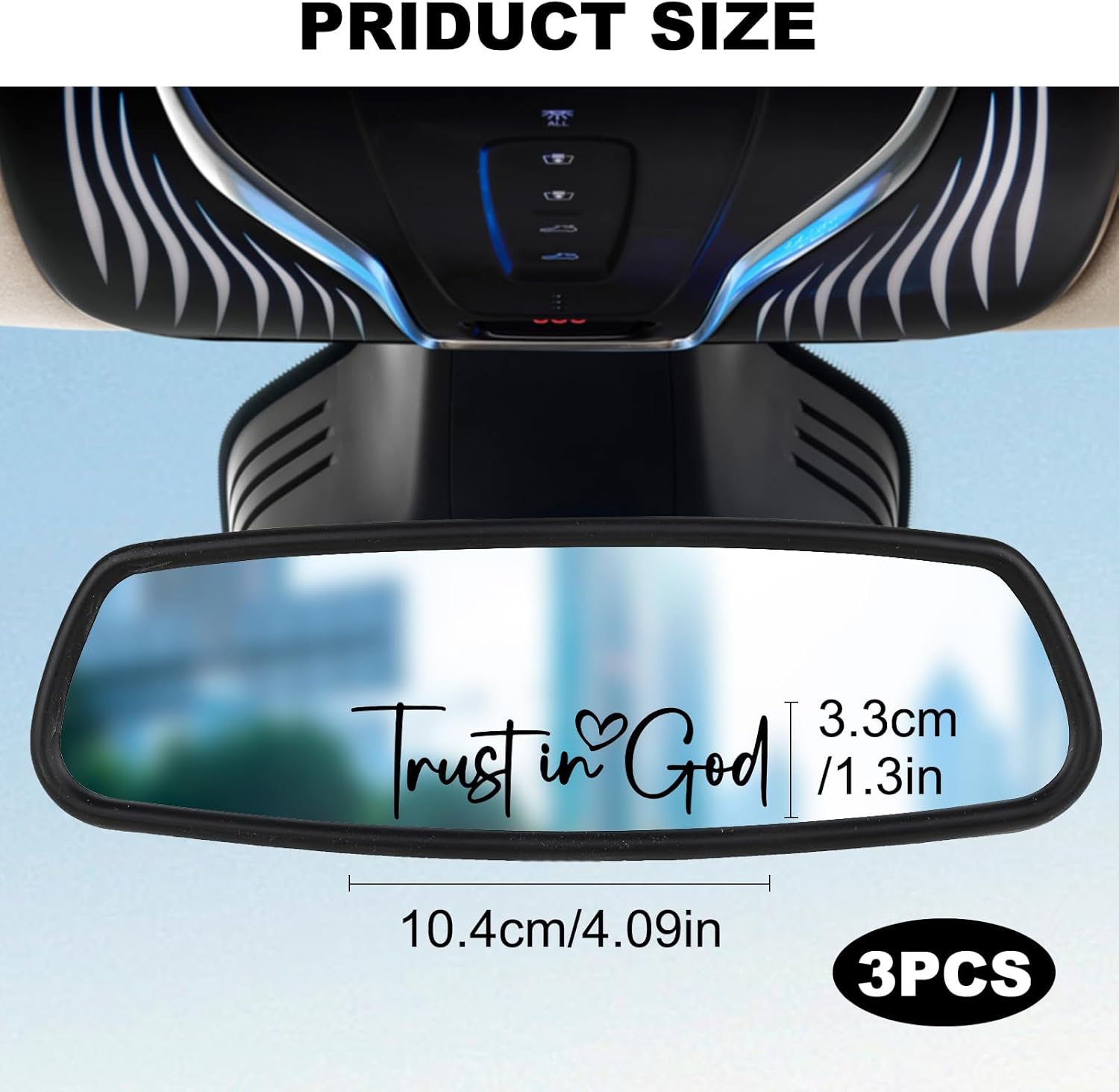 3 PCS Trust in God Rearview Mirror Decal, Vanity Mirror Stickers for Women, Automotive Vinyl Rear View Decorative Stickers, Self Affirmations Car Window Decal Car Accessories, Black - Image 2