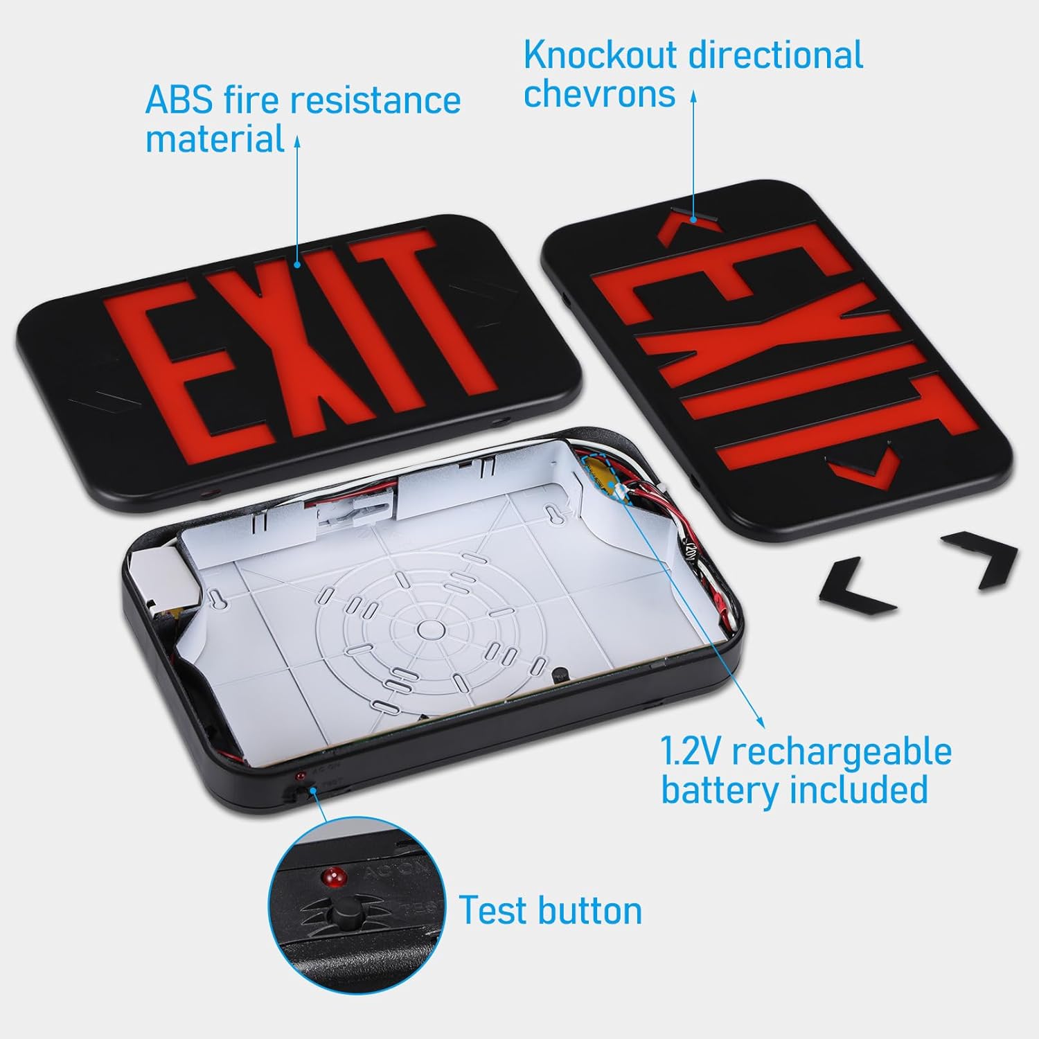 TORCHSTAR Red LED Exit Sign, Emergency Exit Light with Battery Backup, Double Face, UL 924, AC 120/277V, Damp Location, Hardwired Red Letter Exit Lights for Business Indoor, Black, Pack of 4