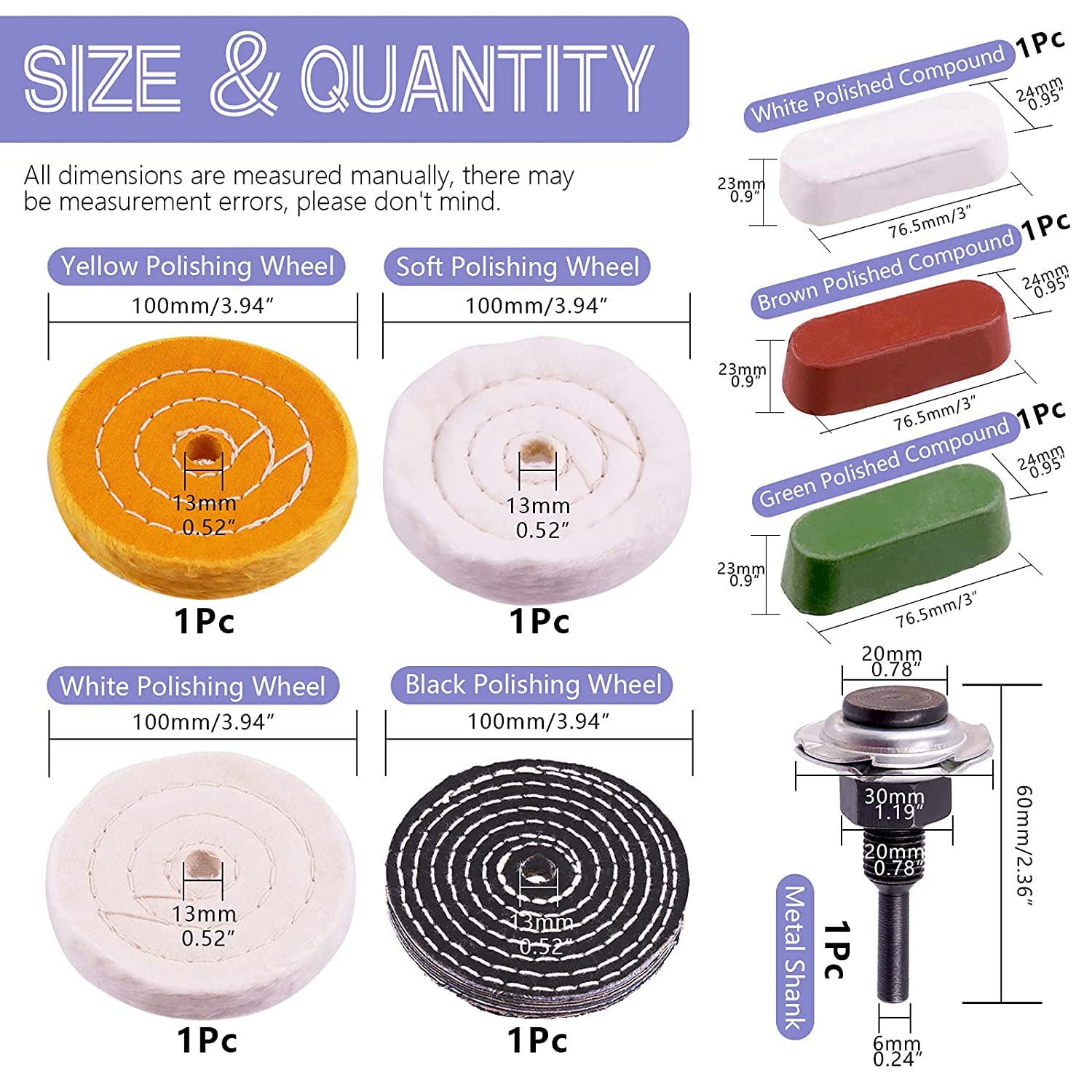 8Pcs 4 Inch Polishing Wheels Pad Wheels with 3Pcs Polishing Compounds and 1/4 Inch Drill for Bench Grinder - Image 4