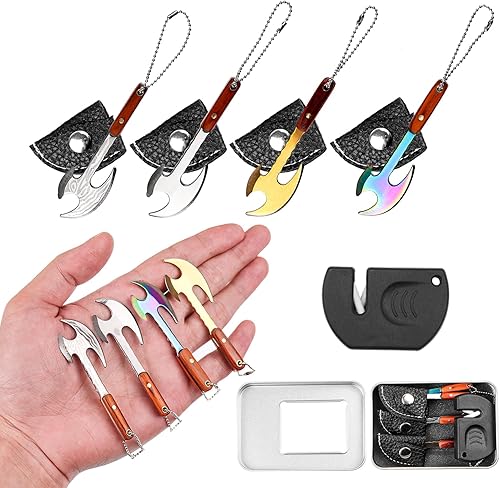 Juego de 4 cuchillos de bolsillo de Damasco, cuchillos de chef de Damasco, juego de cuchillos EDC para abridor de paquetes, cortador de caja con