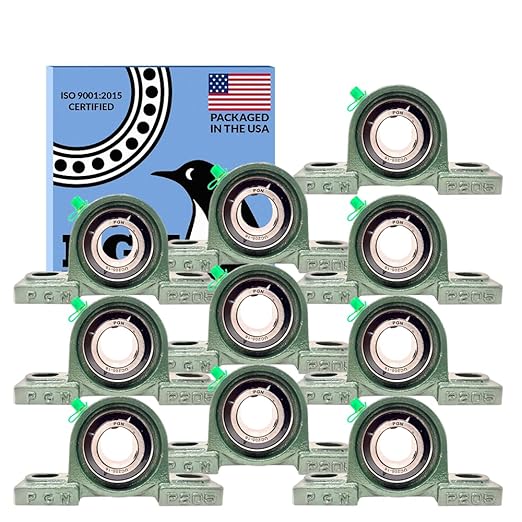 PGN UCP205-16 Pillow Block Bearing - Pack of 10 Mounted Pillow Block Bearings - Chrome Steel Bearings with 1" Bore, Self Alignment