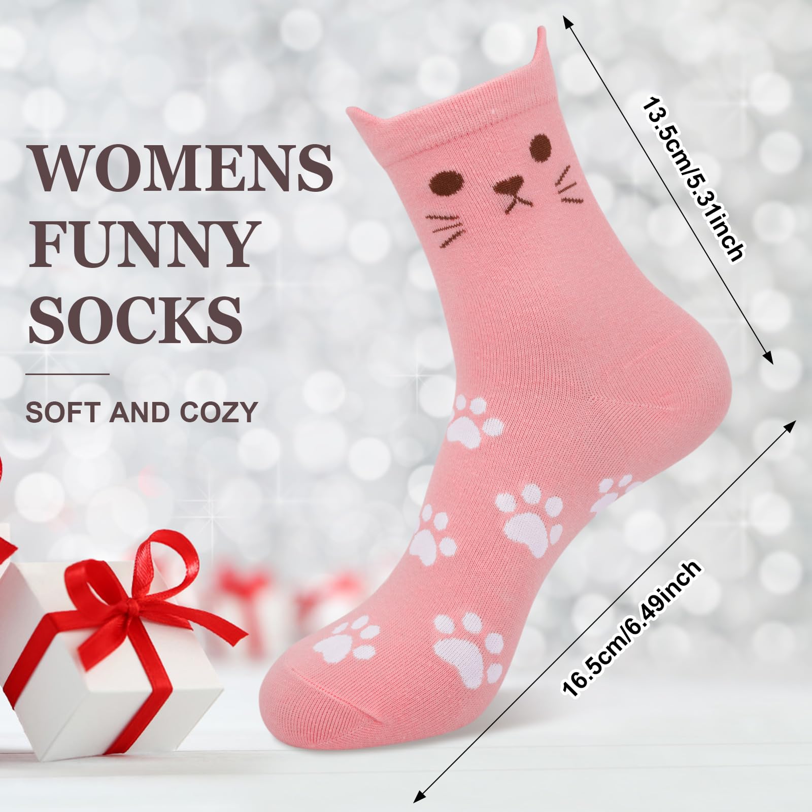 Chalier 5 Pares de Calcetines Divertidos para Mujer, CÓmodos Y Bonitos Calcetines Estampados Estampados Divertidos, Novedosos Calcetines de Gato para Mujeres, Regalos