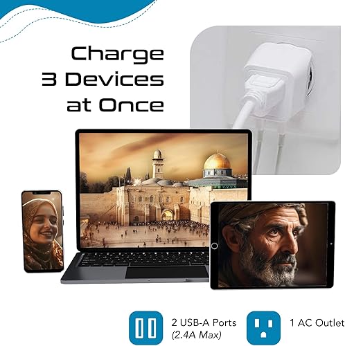 Vista 43 de Ceptics Juego de 2 adaptadores de viaje para Italia, Europa, con 2 entradas USB + enchufe de EE. UU., tipo L y tipo C, ultra compacto, conexión a