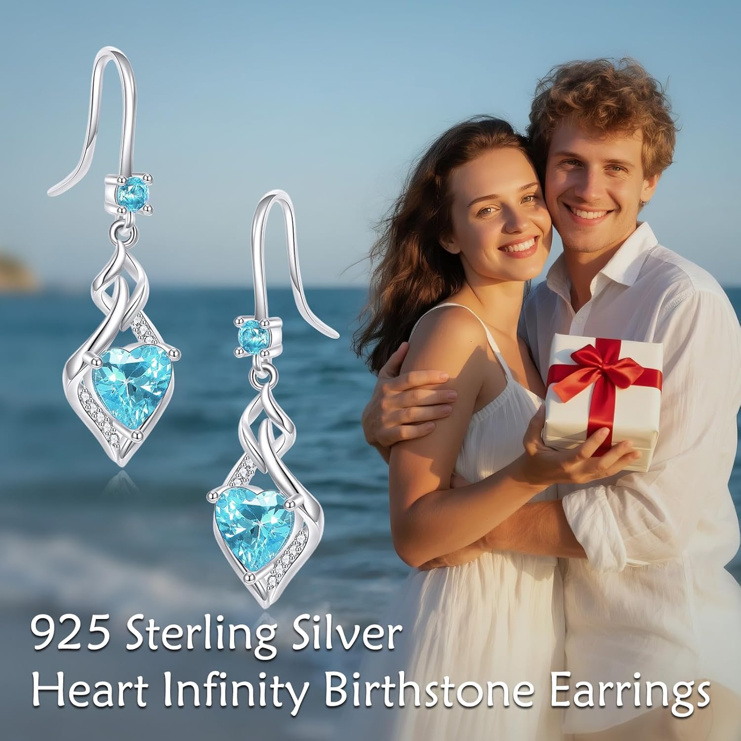 925 Sterling Silver Infinity Dangle Drop Earrings Heart Created Birthstone Gemstone Earring Christmas Birthday Jewelry Gifts for Women Wife Mom Nana - Image 2
