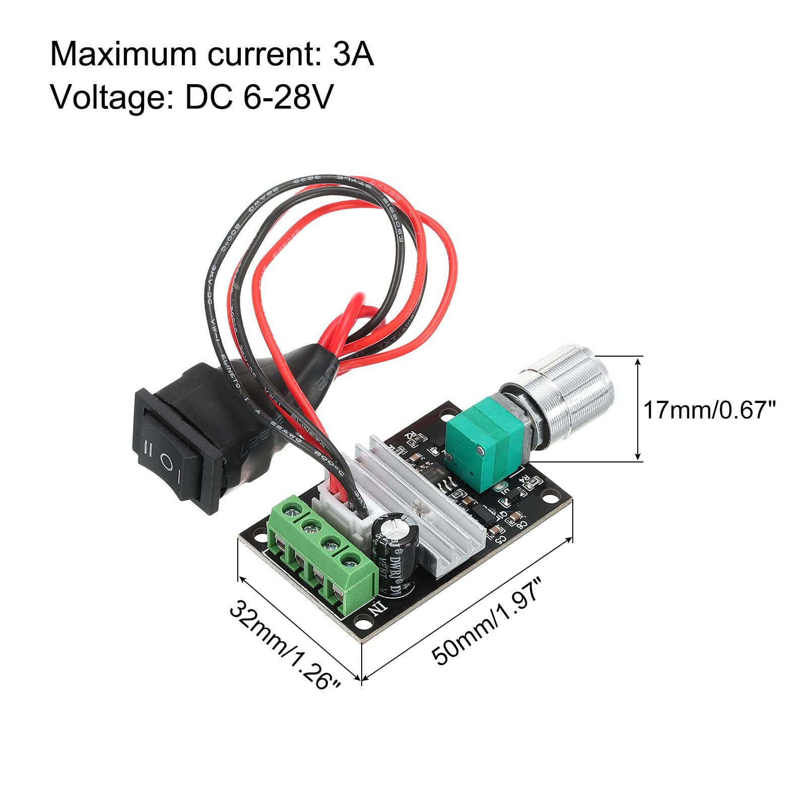 MECCANIXITY DC 6-28V 3A B104, DC Motor Speed Controller, Regulator Adjustable Switch Pack of 2