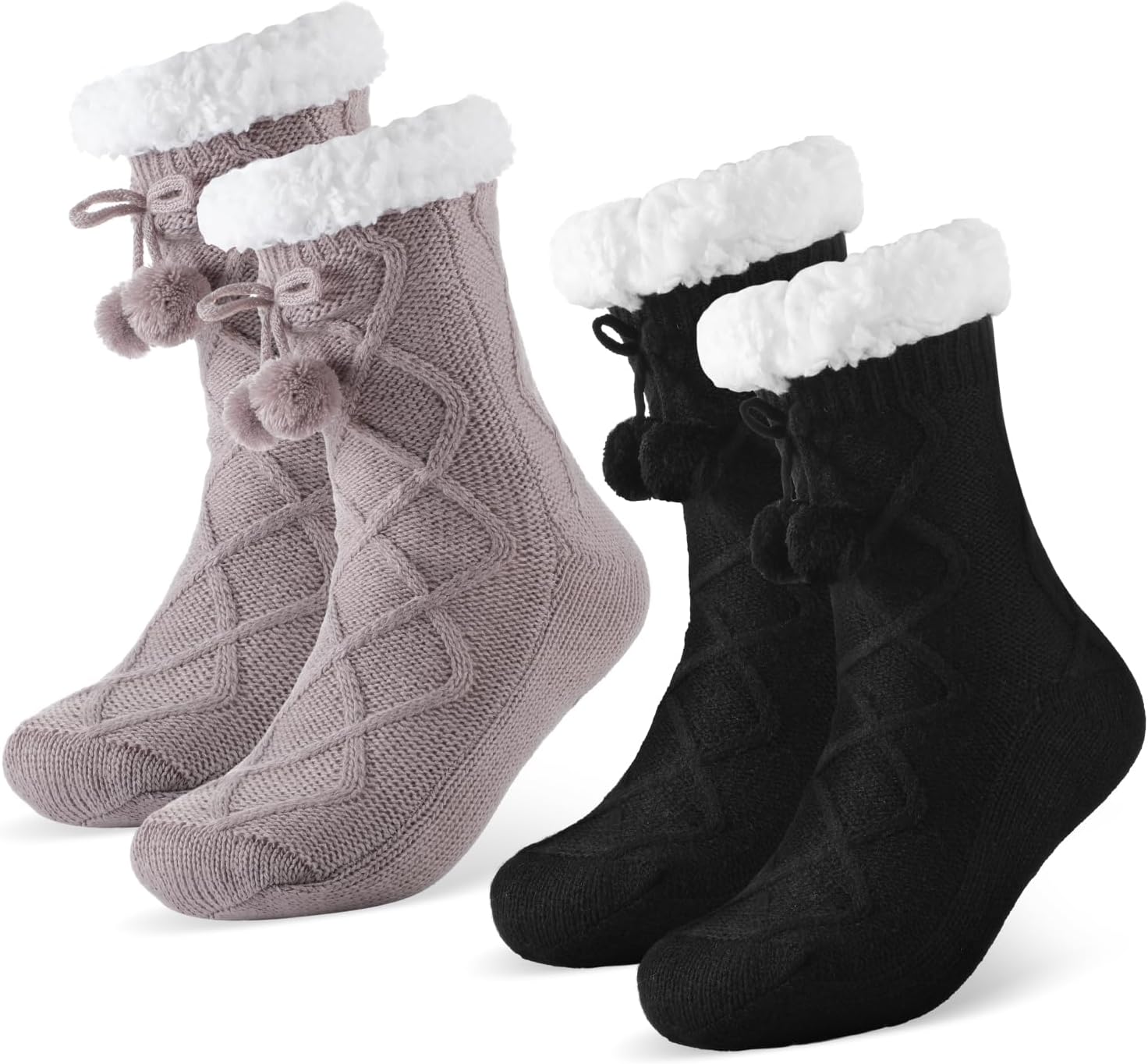 Foaincore 2 Pcs Slipper Socks for Women Sherpa Fuzzy Socks Non Slip Winter Warm Soft Home Fleece-lined Gripper Socks